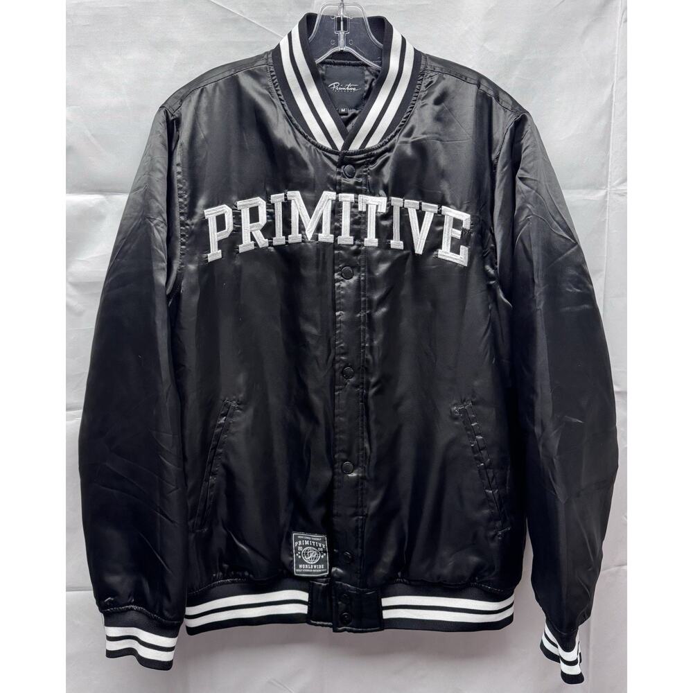 Primitive Varsity Jacket Collegiate Two Fer Men Sz M Black Skater Snap Close